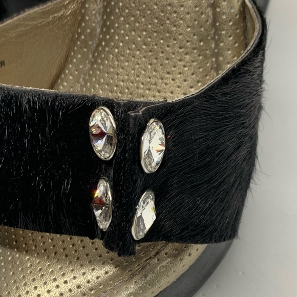 Bridget Black Pony Hair Rhinestone Buttons Wedge sz 7 - Picture 3 of 14